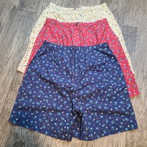 LL. Bean Bundle of 3 Floral Cotton Shorts blue, red and tan Women's plus Size 14